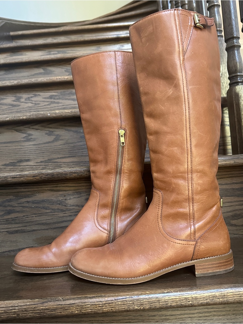 COACH Mirriam Tall Leather Riding Boots Saddle Cognac Brown Women's Size 7.5B - Picture 7 of 15